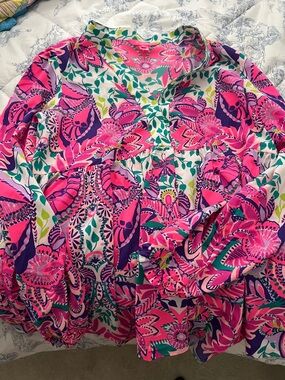 Lilly Pulitzer Pink Purple Floral Peasant Blouse